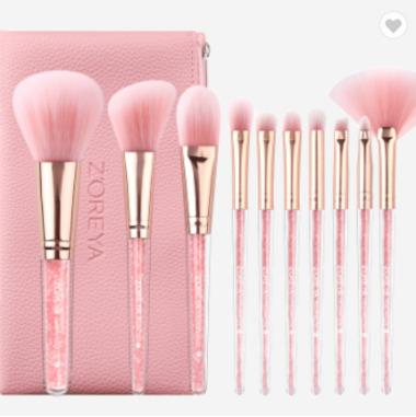 China 10pcs Soft Pink Face Makeup Brushes Set Cosmetic Tools Beauty Makeup Brushes With Leather Case Silver Paint Eye Hair for sale