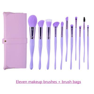 China Angular Blush Pro Purple Makeup Brush Set 11 Sets Seahorse Makeup Brush No Logo Single Eye Facial Brush Makeup Bag Recommended For Beginners for sale