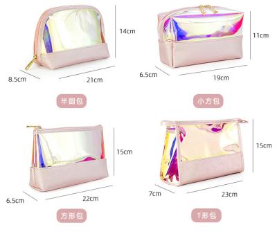 China Amazon Fashion Sells Laser Lush Fancy Splicked-Together Fashion Zipper Women's Cosmetics Gift Bags TPU 4pcs Makeup Bag for sale