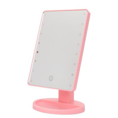 China New LED Lighted Table Top Makeup Mirror Table Top Glow-in-the-Dark Flush Touch 360 Degree Rotation Storage Makeup Mirror for sale