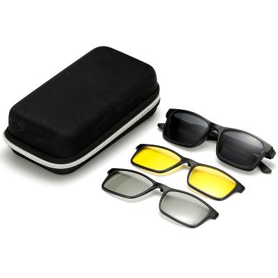 China Fashion Sunglasses DLC2247 TR90 Sunglasses Set With 3 Magnetic Polarized 3D Night Vision Clip On Lenses for sale