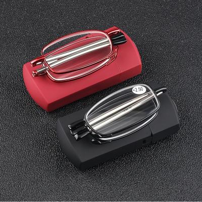 China DLRLH002 Retractable Folding Reading Glasses Red Black Red Compact Readers Compact Unisex Glasses for Reading Includes Glass Case for sale