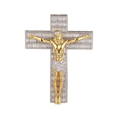 China Nickel Free Wholesale High Quality Icedout New Custom Large Hip Hip Tone Wand Cross Full Hop With Jesus On The Pendant for sale