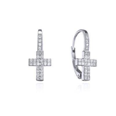 China High quality fine jewelry wholesale FASHIONABLE 925 sterling silver and brass fancy cross lever back earrings for sale