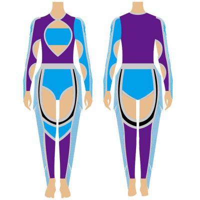 China Breathable Purple And Blue One Piece Leotard Leotards Cheerleader Dance Costumes Cheerleading Uniform Custom for sale