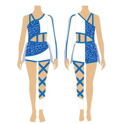 China Breathable Custom Design Blue And White Leotard Dance Cheerleader Outfits Overalls Uniform for sale