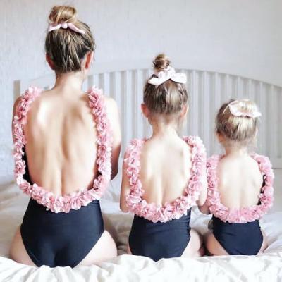 China Fashion Summer Kids Babies Parent-child Flower Breathable One-Piece Swimsuit Swimwear Swimwear for sale