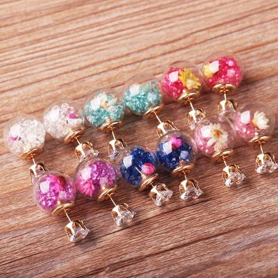 China Hot Selling ALLOY 2019 New Women Shape Elegant Dry Flower Glass Ball Studs Earrings For Women Gifts for sale