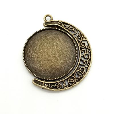 China Cameo Cabochon White Moon Antique Silver Bronze and Antique ALLOY Zinc Alloy Pendant Pendant Accessories Base Setting Jewelry for sale