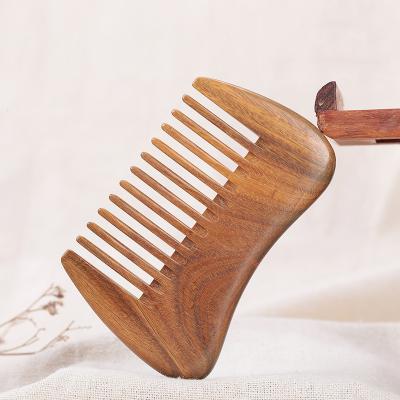 China Comfortable Portable Hair/Comb/Beard Pick Made Of One Whole Piece Of Natural Green Sandal Wood With Fragrant Scent (Wide Tooth) for sale