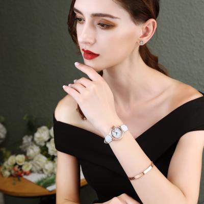 China Lady Watches Custom Casual Alarm Elegant Quartz Watch with Black/White/Red Leather Strap Date Time Work Around Case Black White Dial for sale