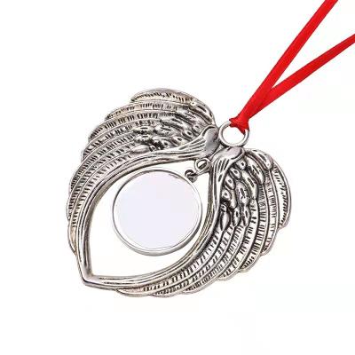 China New Arrival Sublimation Blank Retro Blank Angel Wing Ornament Necklace for Christmas Pendant for sale