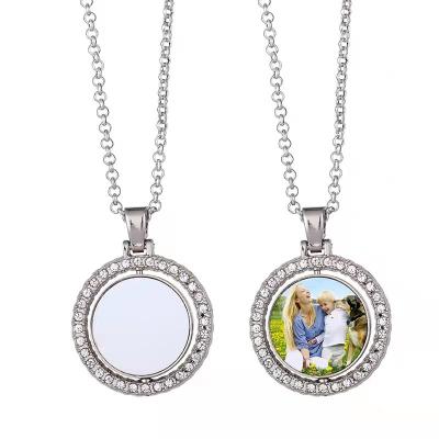 China Sublimation Double-sided Rotary Diamond Jewelry Necklace Round Pendant Sublimation Necklace for sale