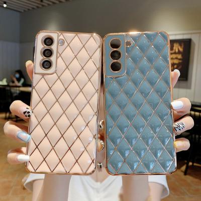 China Anti-fall Rhombus Cross Plating Pattern Stylish Soft TPU Bumper Case For Samsung galaxy s21 s21 plus for sale