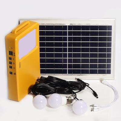 China 10w9v Residential Portable Solar Mini Power Generation 3 LED Lights Fast Bright Panel Home and Outdoor Solar Lighting System Phone Fill for sale