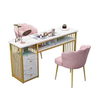 China Beautiful Durable Nail Bar Station Salon Furniture Wooden Nail Tables Nail Desk Manicure Table With Chair for sale