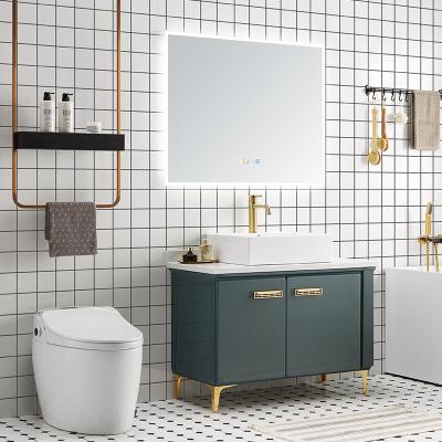 China Nordic Eco-friendly Jiangnan Bathroom Furniture For Hotel Bathroom Corner Vanity Cabinet With Led Mirror for sale