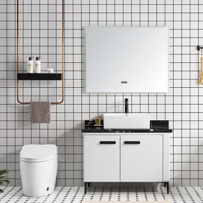 China 2021 eco-friendly cheapest washroom bathroom cabinet with leg floor standing bathroom cabinets with mirror for sale