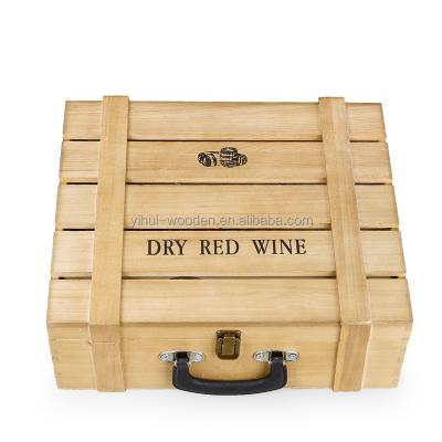 China Handmade Burning Style Engraved Logo Bottle Double Pine Wood Wine Box, Vintage Wine Rack Gift Box for sale