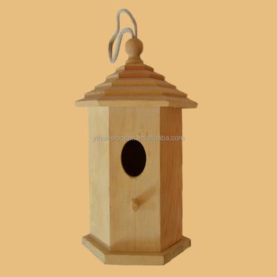 China Sustainable House Shaped Wooden Bird Nest With Carving for sale