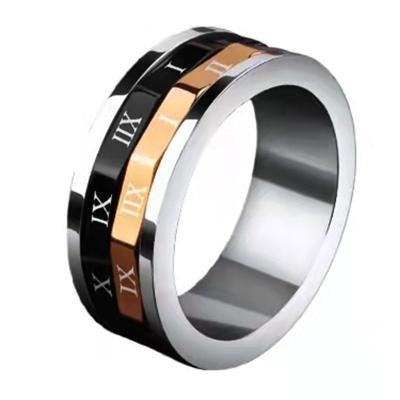 China Roman Numeral Titanium Steel Ring Fashion Men's Ring English Rotatable High Quality Jewelry Stainless Steel for sale