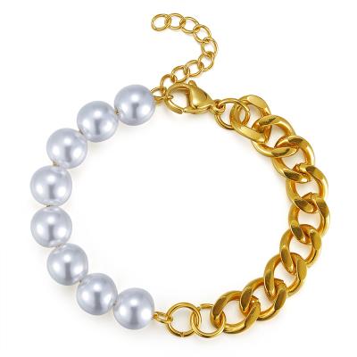 China High quality temperament fashion titanium steel bracelet pearl girls gold natural freshwater bracelet for sale