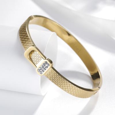 China 2022 High Quality Simple Women's Bracelet Belt Titanium Steel Type Diamond Wide Edge Gold Plated for sale