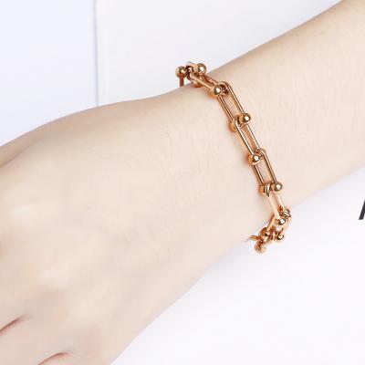 China High-grade European and American titanium hop hip style bracelet steel chain rose gold chunky chain bracelet for sale