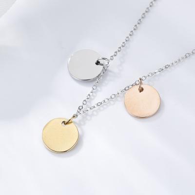 China High Quality Accessories Women's Tricolor Shiny Disc Necklace Rose Gold Silver Gold Titanium Steel Disc Necklace for sale