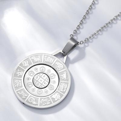 China High Quality Vintage Memorial Silver Titanium Necklace Stainless Steel New Engraved Scripture Ring Turning Necklace for sale