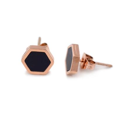 China High Quality Fashion Trend Stainless Steel Stud Earrings Girls Hexagon Black Onyx Stud Earrings for sale