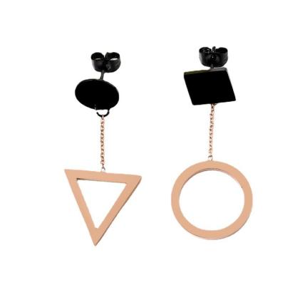 China High Quality Fashion Titanium Simple Black Geometric Women's Asymmetrical Statement Earrings for sale