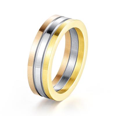 China Wholesale High Quality Simple Round Ring Jewelry Classic Stainless Steel Tricolor Wide Men's Ring for sale