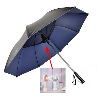 China Custom Multi Functional Summer Sun Cool Down Sun UV Protective Upright Umbrellas With Fan for sale