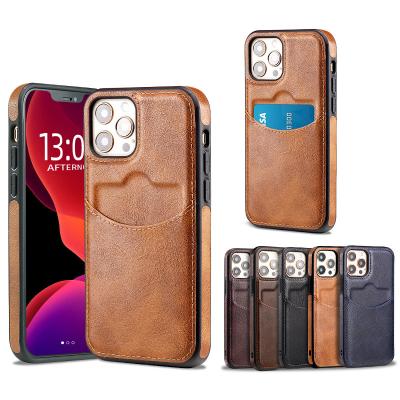 China Anti-fall Custom Card Holder Slot PU Leather Soft TPU Wallet Phone Case For iPhone 12 13 pro for sale