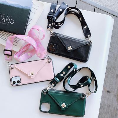 China Anti-fall Lady Flower Cross Body Strap Purse Design Necklace Wallet Mount Filter For iPhone 11 12 pro Xs Xr for sale