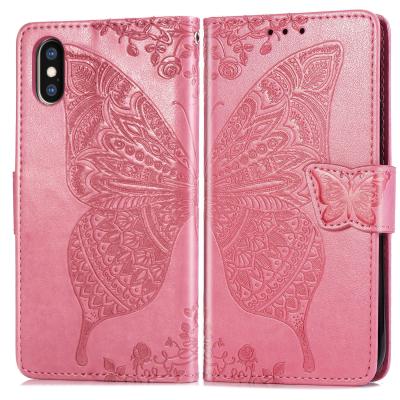 China High Quality Shockproof Emboss Butterfly Pattern PU Card Slot Holder Leather Protective Phone Case For Iphone XS max for sale