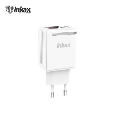 China Mobile Phone Inkax CD-48 2.4A LED Digital Display Dual USB Charger EU Plug Portable Mobile Phone Travel Wall Charger Adapter for sale