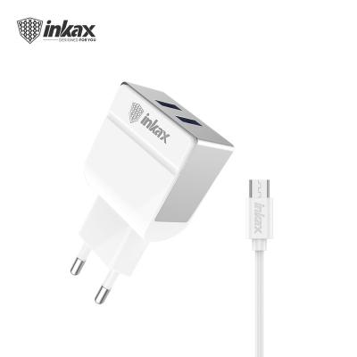 China Inkax CD-23 2.4A Charger Dual USB EU Plug Portable Mobile Phone Travel Wall Charger Adapter with Cable for Micro IP for sale