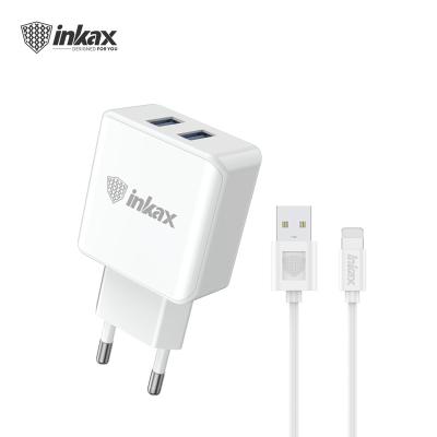 China Inkax CD-01-IP 2.4A Dual USB EU Plug Mobile Phone Charger with LTN USB Cable for IOS IPHONE Travel Wall Charger Adapter for sale