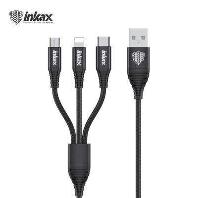 China MP3/MP4 player 2020 new inkax CK-98 3 in 1 charging cable for Mic/Iphone/c 1.2M aluminum alloy 2.1A connector braid jacket USB cable for sale