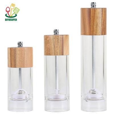 China Viable Amazon 5 6 8 Inch Salt and Pepper Grinder Kitchen Tools Acacia Wood Salt Pepper Mill for sale