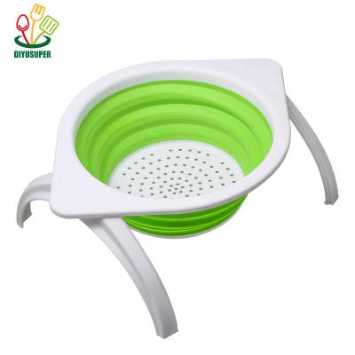 China New Silicone Fruit Colander Strainer Viable Plastic Vegetable Mix Colander Vegetable Bowl Basket Colander for sale