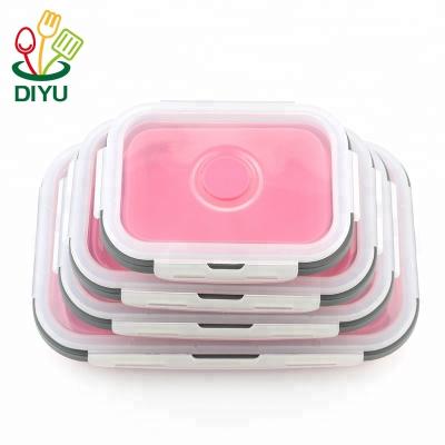 China 4PCS/Sets Large Bento Box Silicone Portable Lunch Box Microwavable Silicone Microwave Tableware Folding Cartons for sale