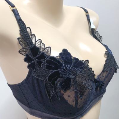 China Push-up 2021 wholesale Breathable Panty and Bra underwear Female Embroidery mesh see though Women Bra Set for sale