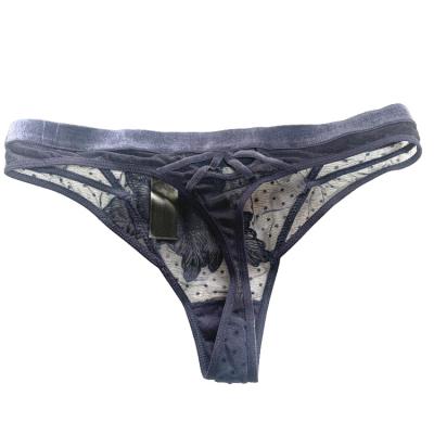 China QUICK DRY Electronic Components Fruit Lady Panties Lace Thong T-back Embroidery Transparent Underwear for sale