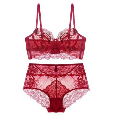 China 2022 new lace underwear comfortable everyday sexy panties set no sponge cavity ultra-thin female bra chest gathering bra small for sale