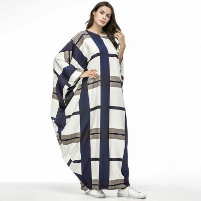 China Polyester Batwing Middle Eastern Muslim Sleeve Panel Plaid Loose Longest Abaya Robe, Kaftan Abaya, Muslim Dress and Kimono for sale