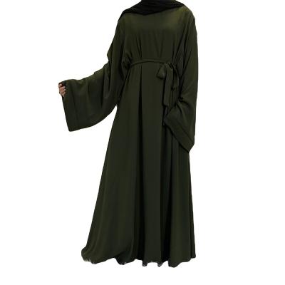 China Wholesale Turkey Muslim Solid Polyester Abaya Clothing Islamic Wearing Belt Nida Dress Women Dubai Abaya Long for sale