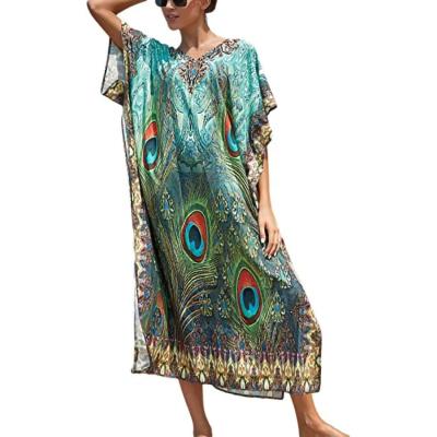 China Casual Kaftan Dress Polyester Women Beach Sleeve Loungewear Short Kaftan Swimsuit Cover Up for sale